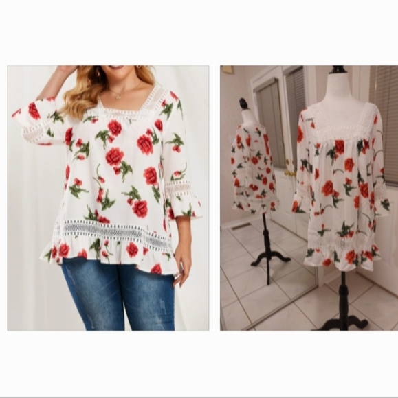 Rosegal Tops - 4/$60 New Ruffle Floral Lace Blouse - Size Large